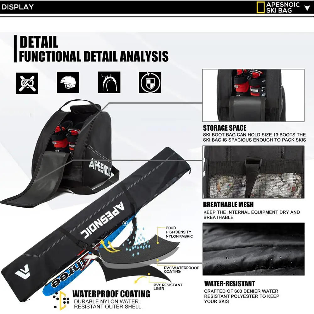 APESNOIC мягкая двухкомпонентная сумка для лыж и ботинок комбинированная