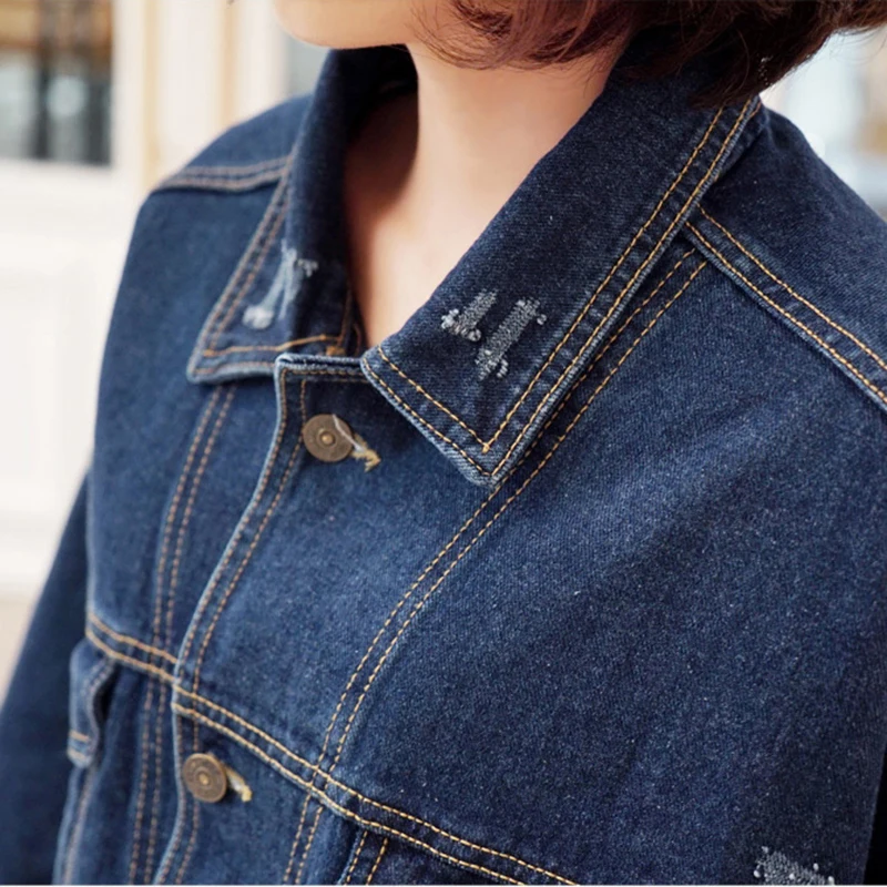 Женская джинсовая куртка Bf Wind однотонная облегающая из денима свободного покроя