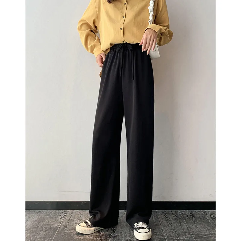 

2021 New Women's Pants Female High Waist Soft Comfort Pants Spring Summer Casual Woman Pants Ice Silk Ankle-Length Trousers