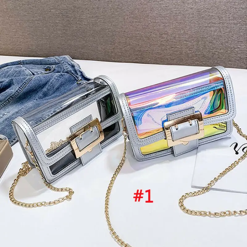 Модные женские Наплечные сумки прозрачная Лазерная цепочка летняя пляжная