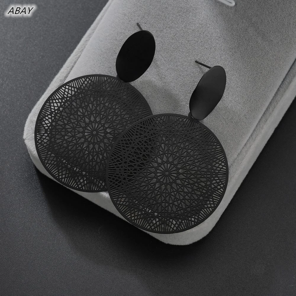 ABAY богемные винтажные черные круглые полые висячие серьги с рисунком подвески