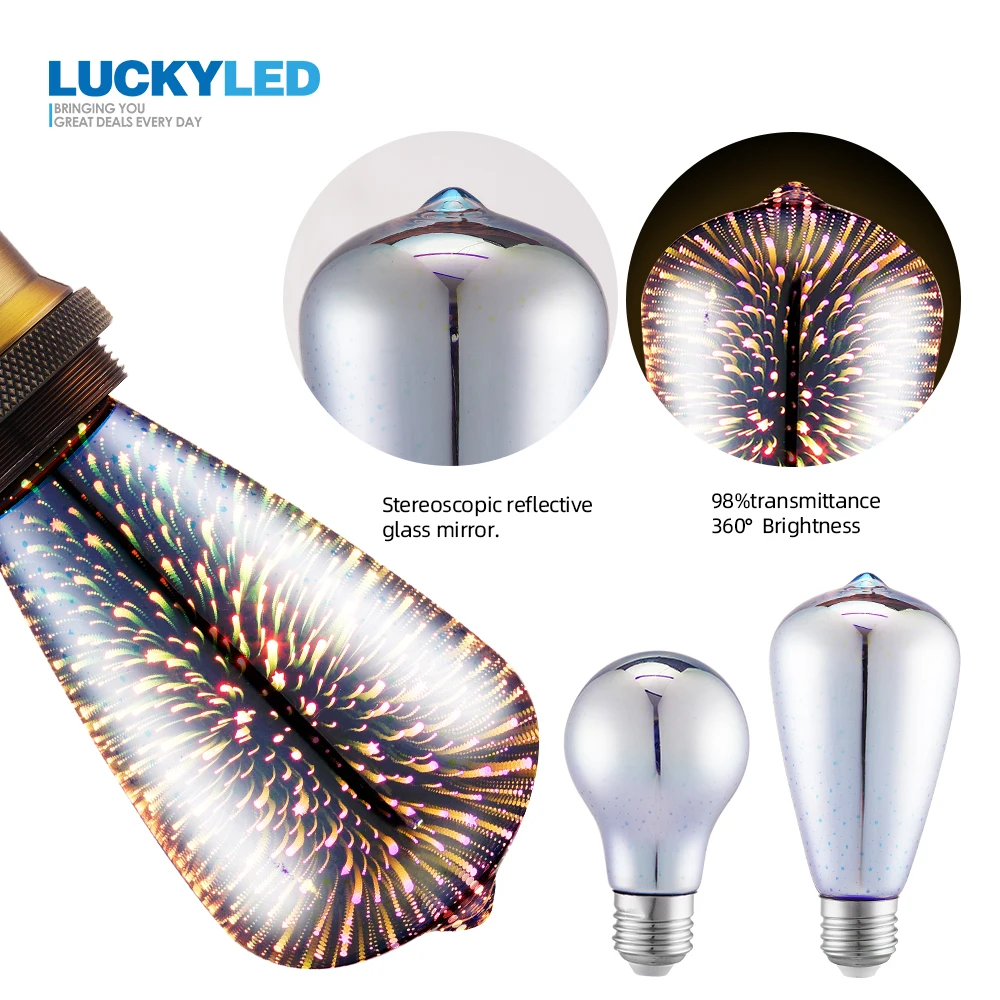 LUCKYLED 3D украшения праздничный светильник s лампы светодиодный светильник E27 220v 110v A60 ST64 G80 G95 G125 Светильник лампы в стиле ретро, стилизованные под языки пламени Новинка светильник