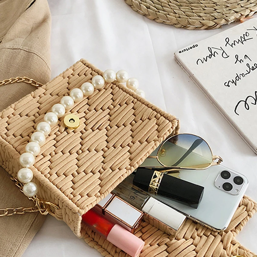 Модная плетеная Сумка TOYOOSKY с жемчужинами и ручками женская сумка-мессенджер