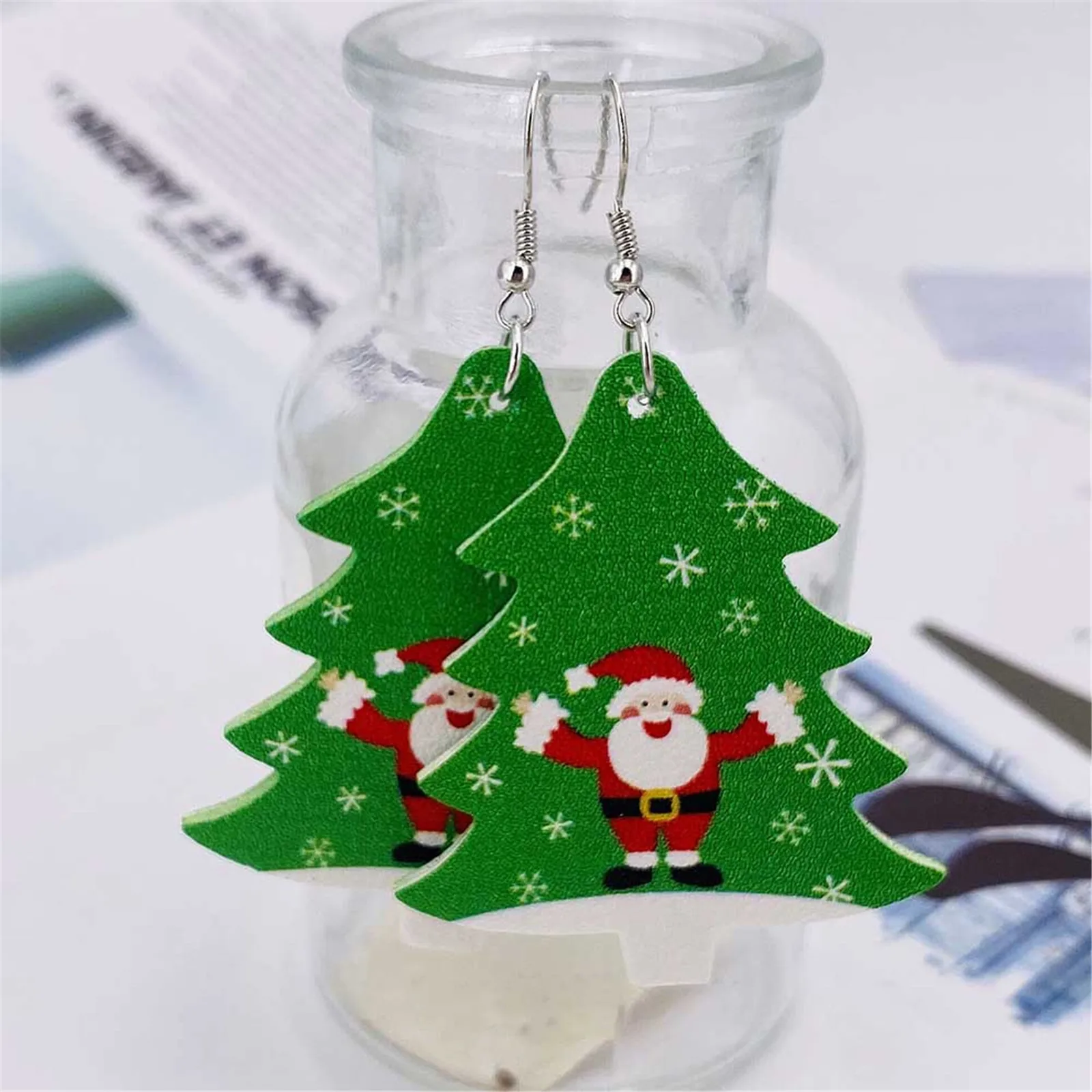 

Christmas Leather Earrings For Women Teardrop Dangle Petal Drop Earing Ladies Jewelry kolczyki Brincos Xmas Gift