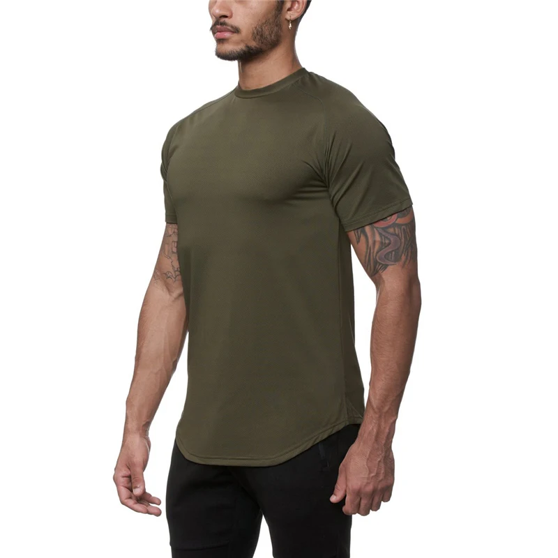 

Mesh T-Shirt Men Tight Gym Clothing Summer New Brand Fashion Tops Tees Solid Quick Dry Bodybuilding Fitness T shirt