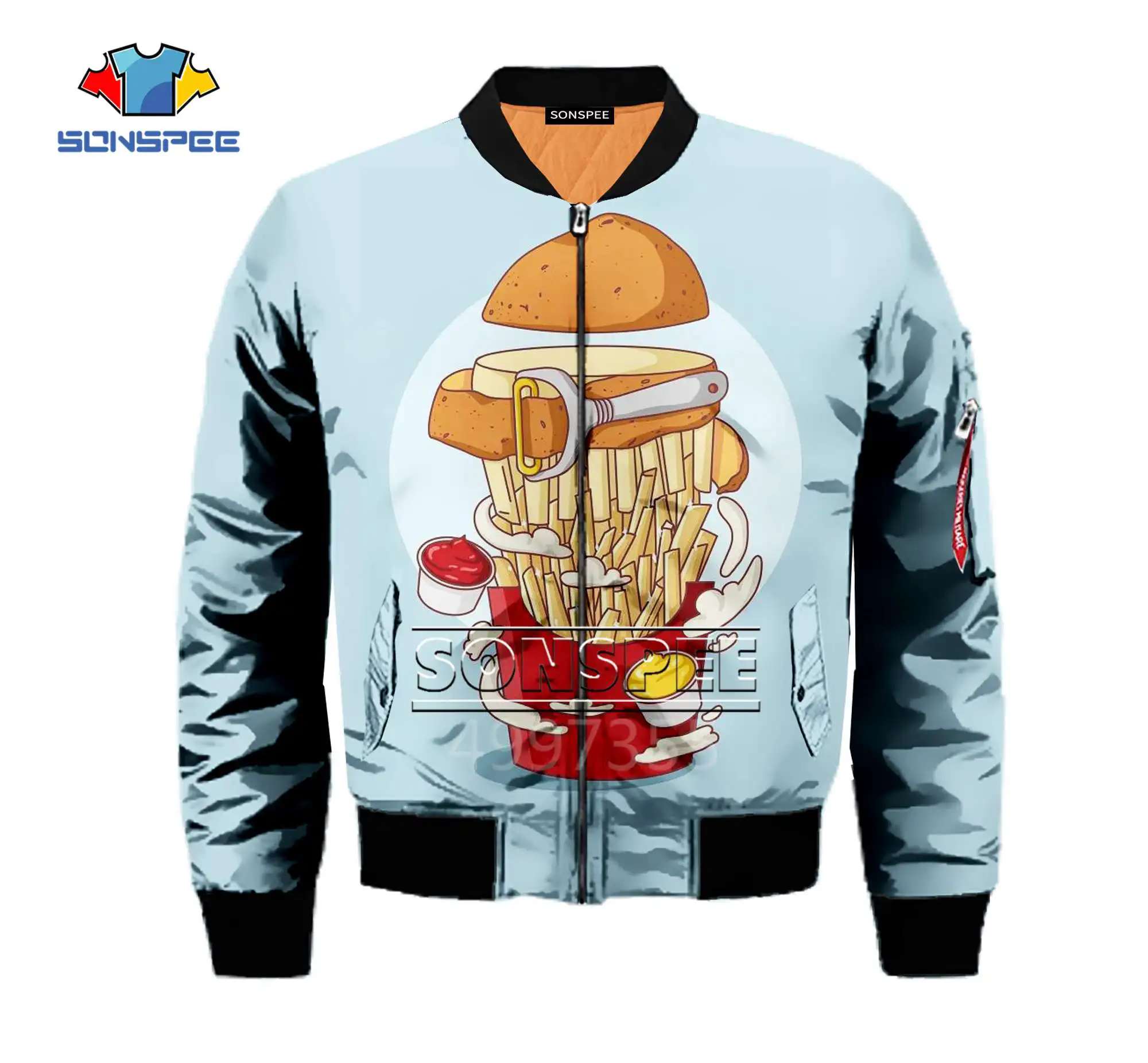 Куртка SONSPEE J7 для взрослых и детей пальто с 3D принтом картошки фри кофейной рыбы