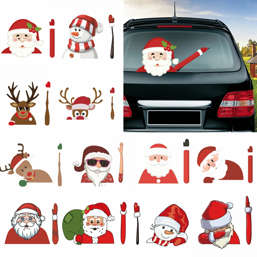

Рождественское автомобильное украшение, милая наклейка на автомобильный стеклоочиститель, автомобильные аксессуары, Рождественский Сант...