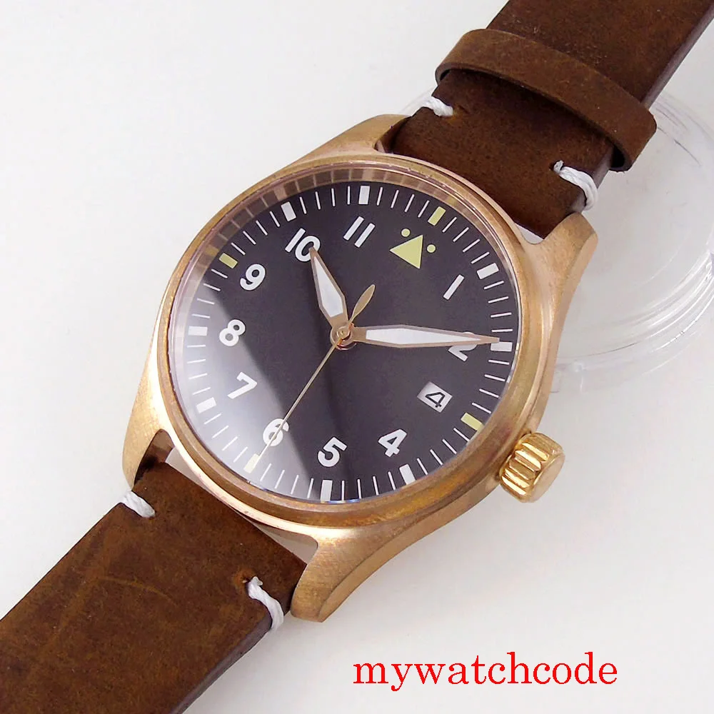 Автоматические Мужские бронзовые наручные часы дата сапфировое