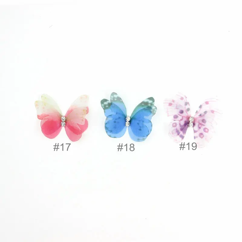 Mariposas de Organza irregulares de doble capa con diamantes de imitaci&oacute;n, accesorio de mariposa hecho a mano para boda, fabricaci&oacute;n de joyas DIY, 3cm, 100 Uds.-4