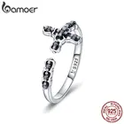Классическое кольцо BAMOER из стерлингового серебра 925 пробы с крестом, регулируемое кольцо для женщин, черное кольцо из стерлингового серебра с фианитом SCR447