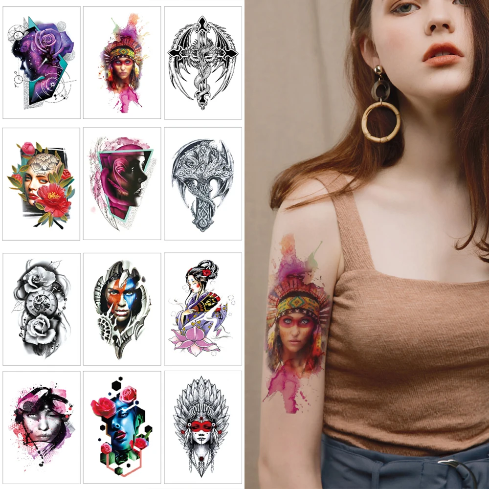 Временная Женская тату с черными чернилами водостойкая наклейка крыльями и