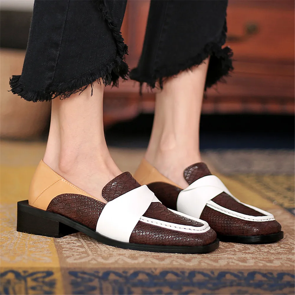 

MILI-MIYA New Arrival Square Toe Full Genuine Leather Women Pumps Low Thick Heels Slip On Mixed Color Casual Street Shoes