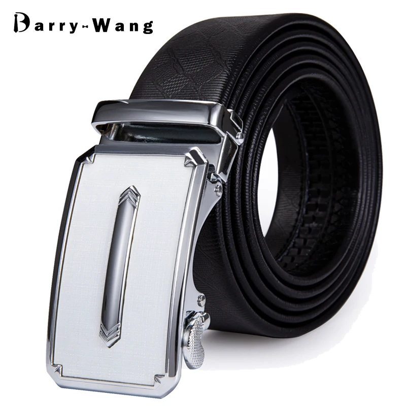 

120cm Men Genuine Leather Belt White Automatic Buckle Belt Slide Ratchet Buckle Waist Strap Holeless Belt for Jeans Barry.Wang