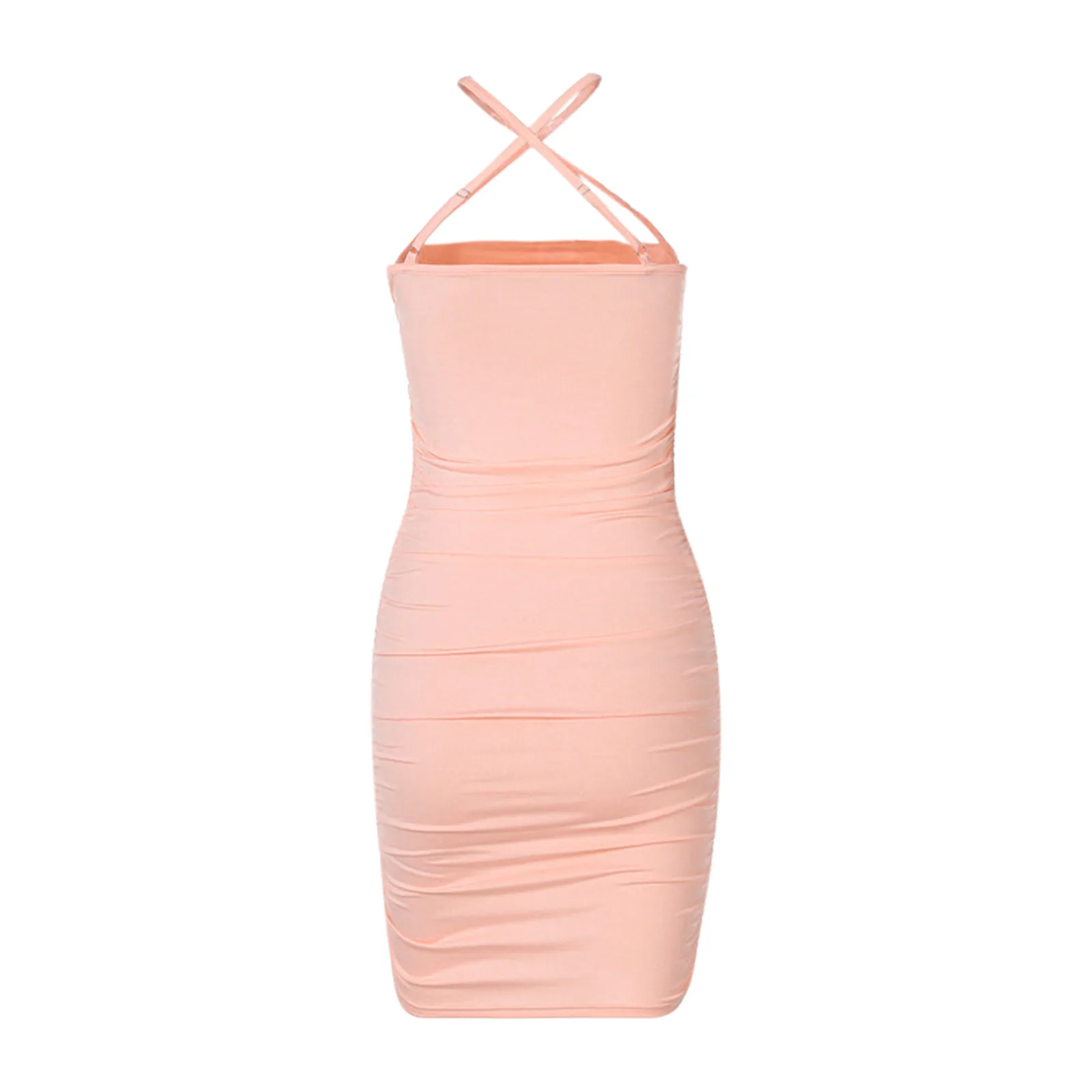 

40# Sleeveless Sexy Club Party Dress Summer Solid Color Sheath Pleated Bodycon Dress 2021 Ruched Spaghetti Strap Mini Dresses