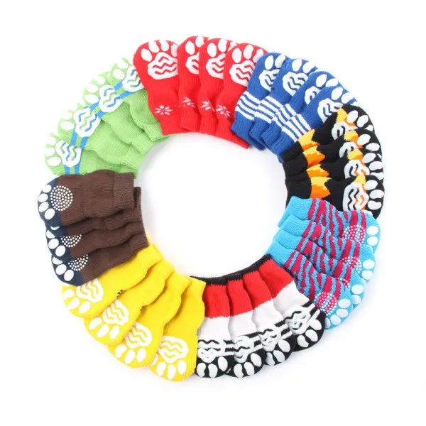 Носки для собак Обувь аксессуары Разноцветные носки нескользящая обувь кошек на