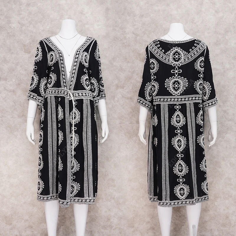 Инди народные вышитые Bikini Cover-ups привлекательный передний открытый рубашка с