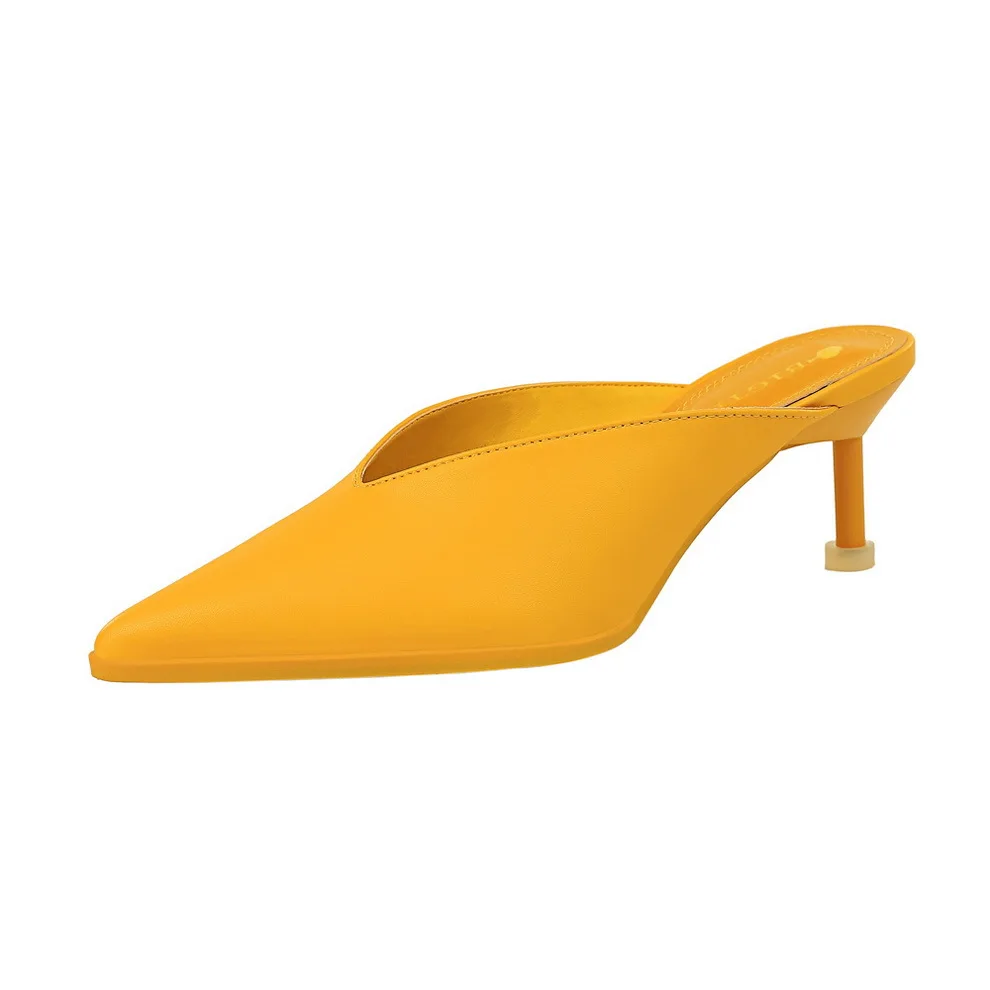 

Korean Version Of The Day-to-Day Lazy Baotou Drag V Port Hollow Tip Comfort Wild Fine High-Heeled Slippers
