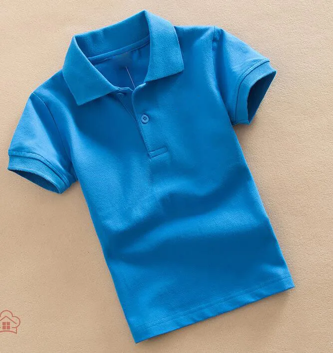 

Fashion kid's turn collar short sleeve T-shirt solid colour summer tops