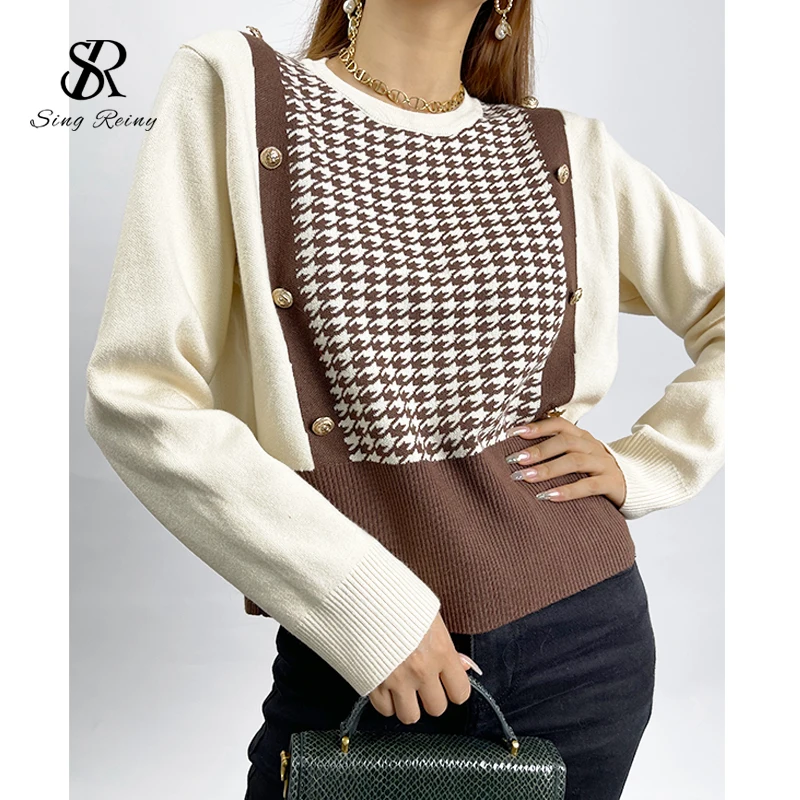 Осенний ретро свитер SINGREINY с рисунком гусиные лапки женские повседневные