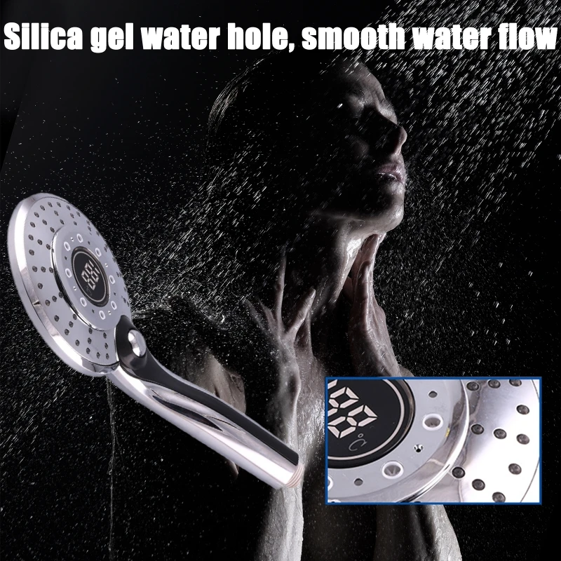 

Насадка для душа под давлением, ручной душ светодиодный светодиодной лампой и дисплеем, изменение температуры, не требует батарей, прочная