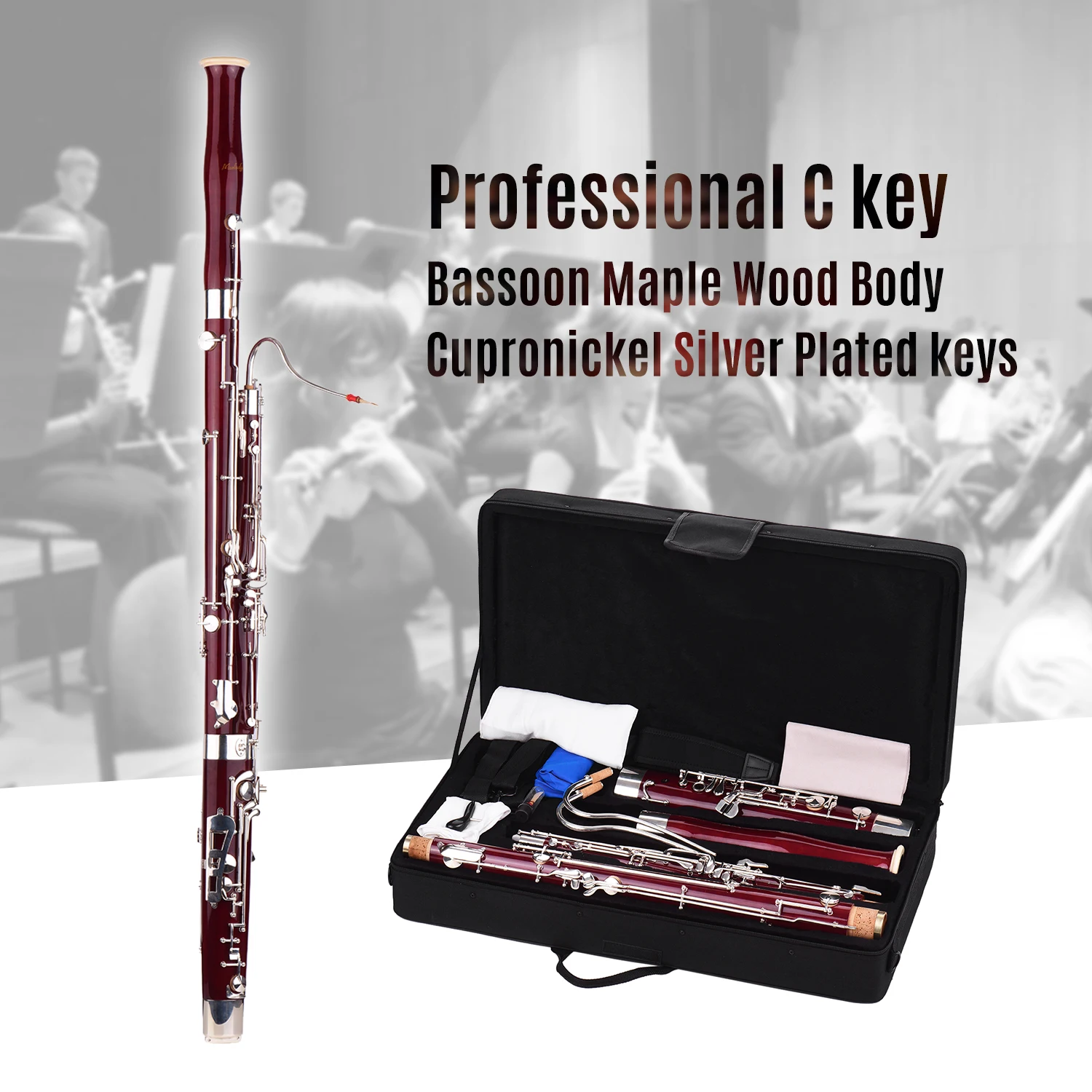 Muslady Professional Bassoon C Key Maple Wood Body cuponicel посеребренные ключи инструмент для