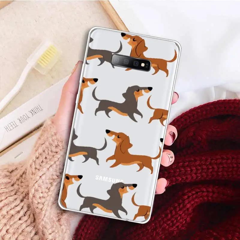 

Cartoon Dachshund Sausage Dog Phone Case Transparent For Samsung Galaxy A 71 21s S note 8 9 10 plus 20 ultra