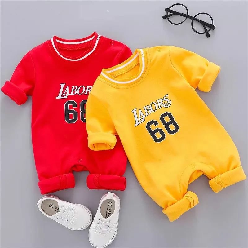 New autumn and winter new long-sleeved warm clothes for newborns baby one-piece romper infant full-print sportswear |