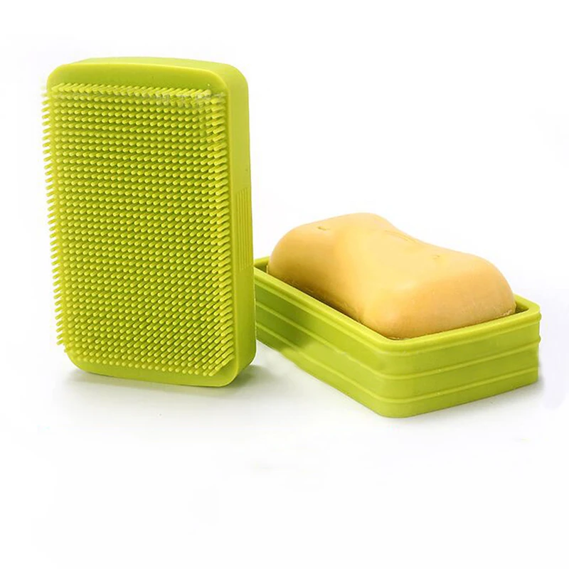 

Household Portable Soap Dishes Creative Silicone Soap Box With Lid Bath Shower Brush Double Use Bathroom Supplies Soap Box