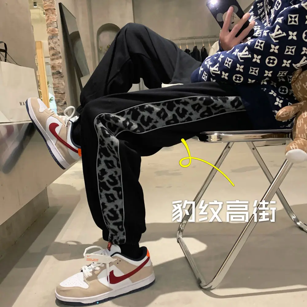 

2021 Spring And Autumn New Splicing Korean Cropped Jeans Men's Loose Straight Pants Sport Joggers Hip Hop
