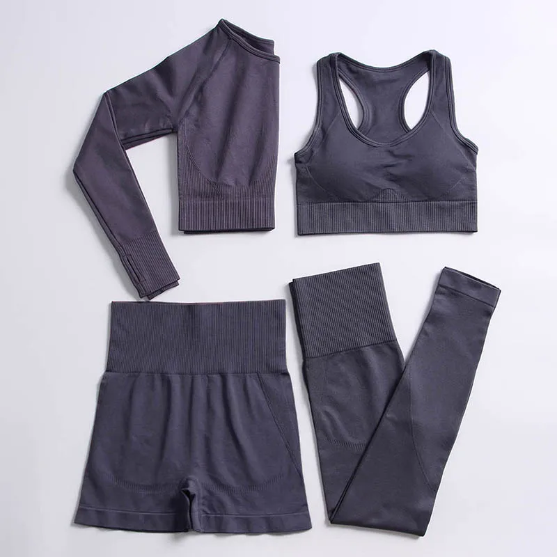 

Women Gym Solid Color Yoga Set Workout Clothes for Female Sportswear Seamless Leggings Yoga Suit Two Piece Sets Women's Outfits