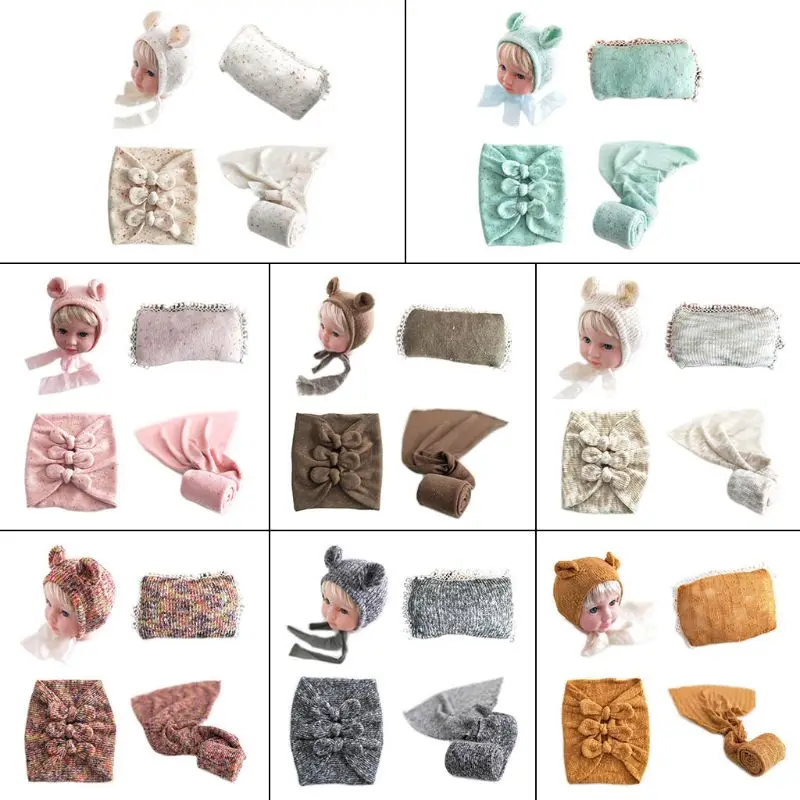 

Newborn Bow-knot Wrapped Cloth Set Hat Pillow Baby Hundred Days Photo Props