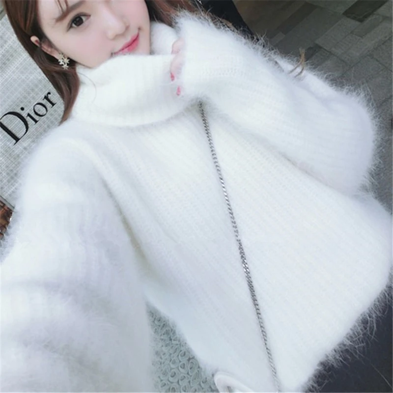 

Thickening Turtleneck loose Oversized Sweater Women 2020 Winter soft warm hairy cashmere Sweaters And Pullovers pull femme hiver
