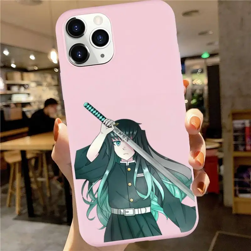 

Tokitou Muichirou Demon Slayer Phone Case Pink Candy Color for iPhone 6 7 8 11 12 s mini pro X XS XR MAX Plus
