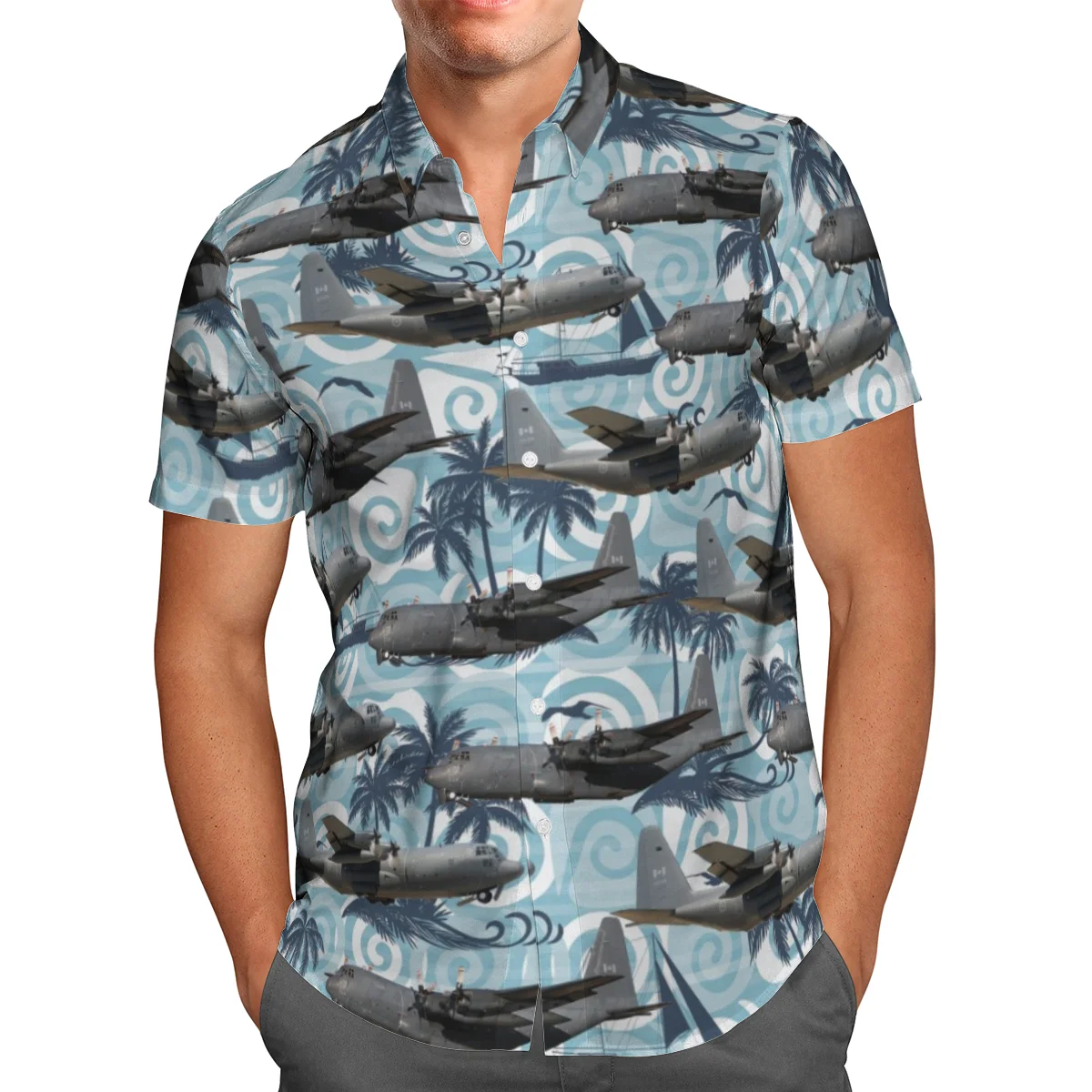 

Plane Print Short Sleeve Shirts For Men Loose Cardigan Button Shirts Plus Size Hawaiian Style Summer 2021 Ventilated Shirt Q36