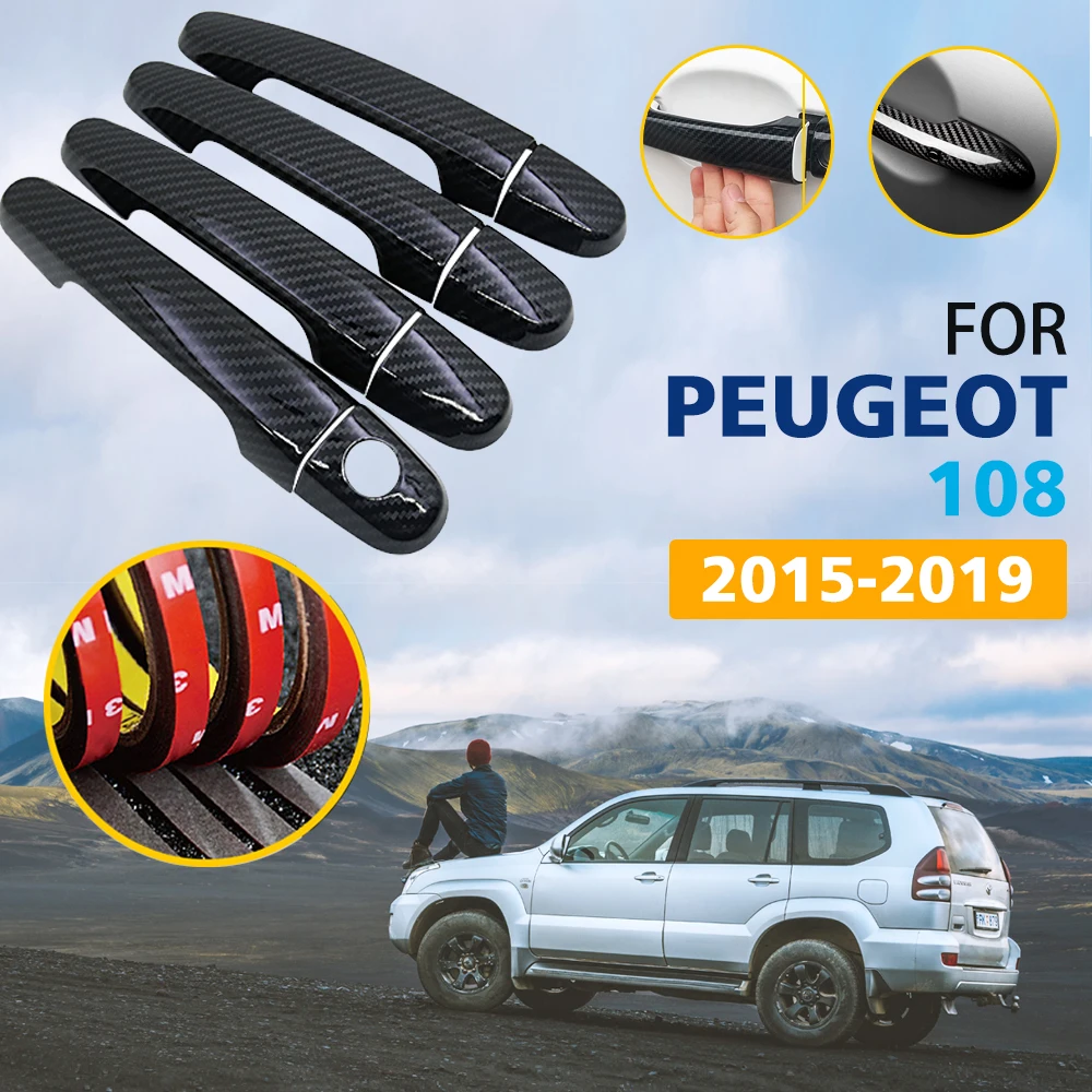 

Black Color Carbon Fiber Door Handles Cover Trim Set for Peugeot 108 2015 2016 2017 2018 2019 Car Accessories Stickers Styling