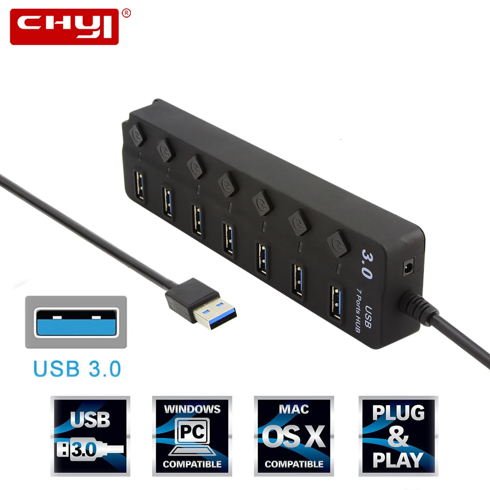 Разветвитель CHYI 7 портов 3 0 дюйма 5 Гбит/с с выключателем|USB-хабы| |