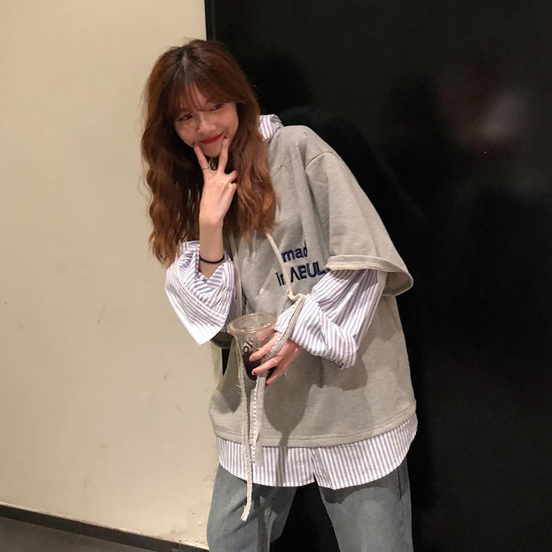 GETSRING Женская толстовка нерегулярные поддельные две части пуловеры свитшоты