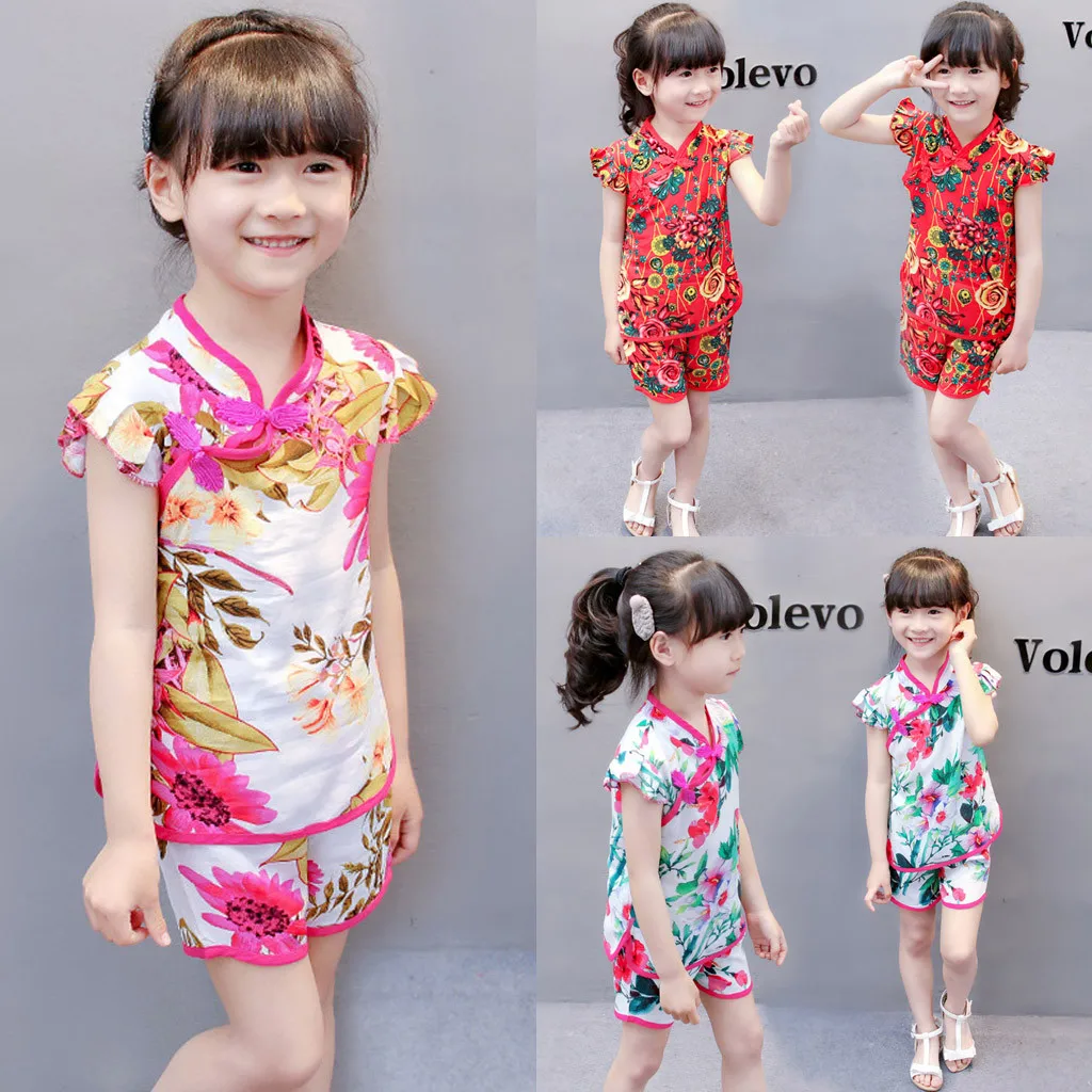 Одежда для маленьких девочек топы с цветочным принтом футболка шорты рукав