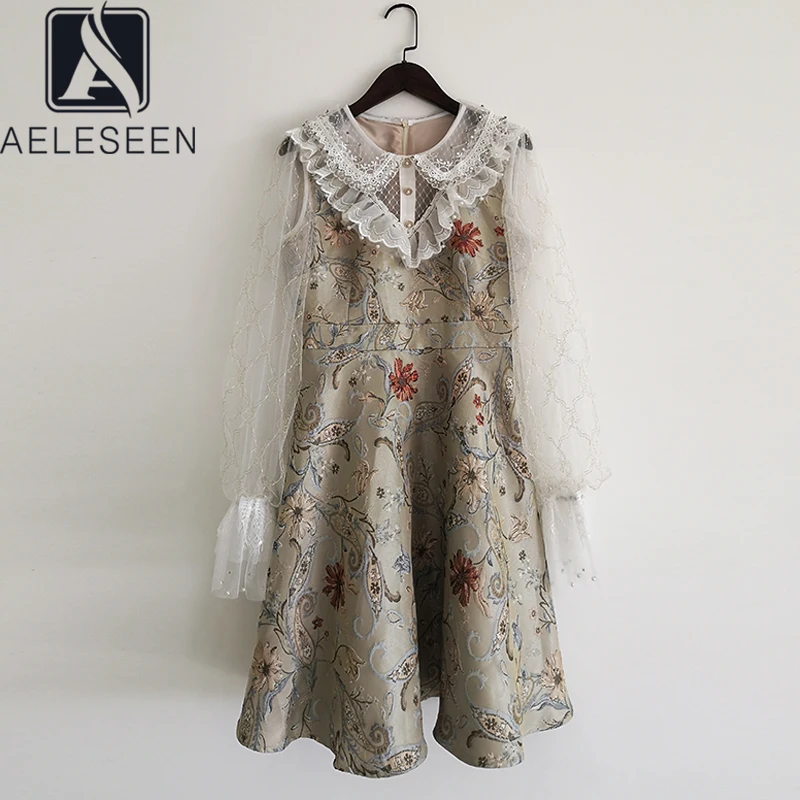

Женское подиумное платье AELESEEN, весна-лето 2021, высококачественное кружевное мини-платье трапециевидной формы с оборками и цветочным принтом