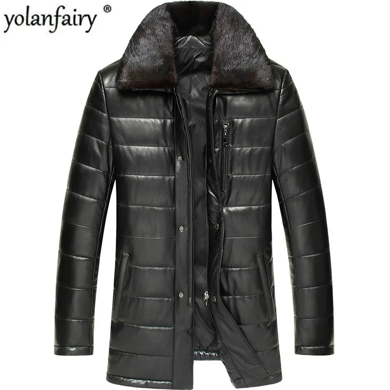 Мужская зимняя куртка из натуральной овечьей кожи с меховым воротником | одежда