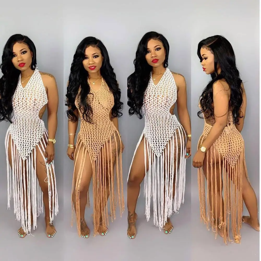 Женское длинное пляжное платье с вырезами и кисточками два вида одежды | Женская