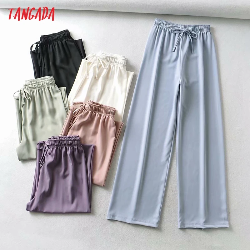 

Tangada 2021 Fashion Women Summer Cool Wide Leg Pants Trousers Pockets Buttons Office Lady Pants Pantalon 2T10