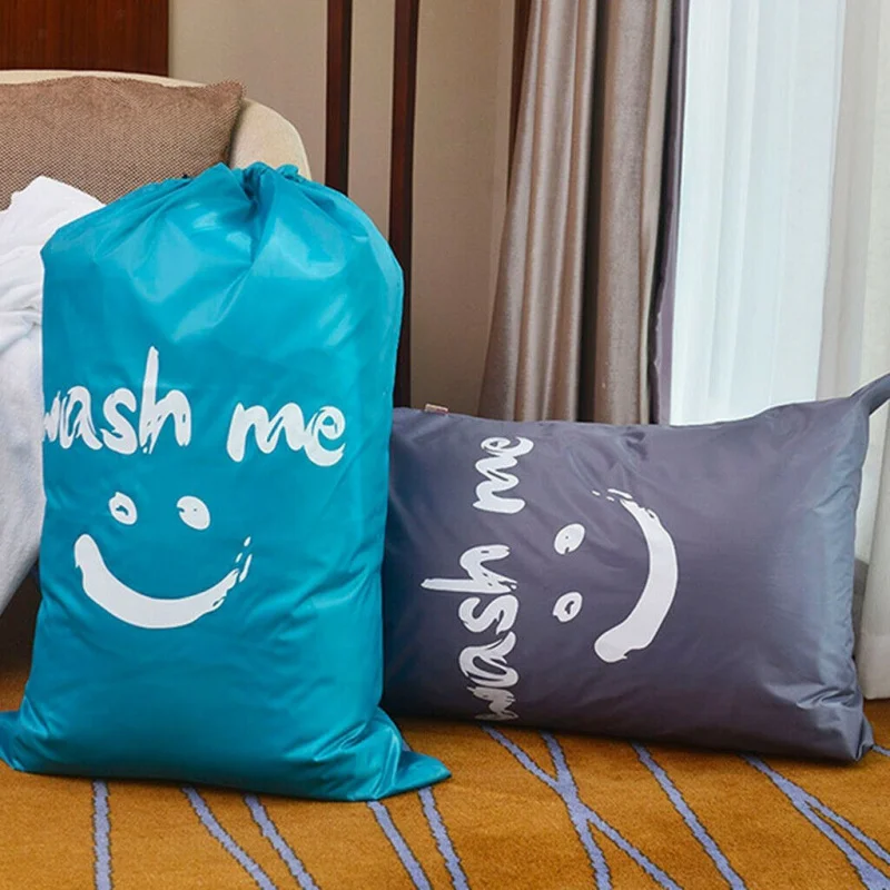 

Fashion Portable Smile Printing Drawstring Type Laundry Bag Oxford Cloth Polyester Laundry Bag For Bathroom