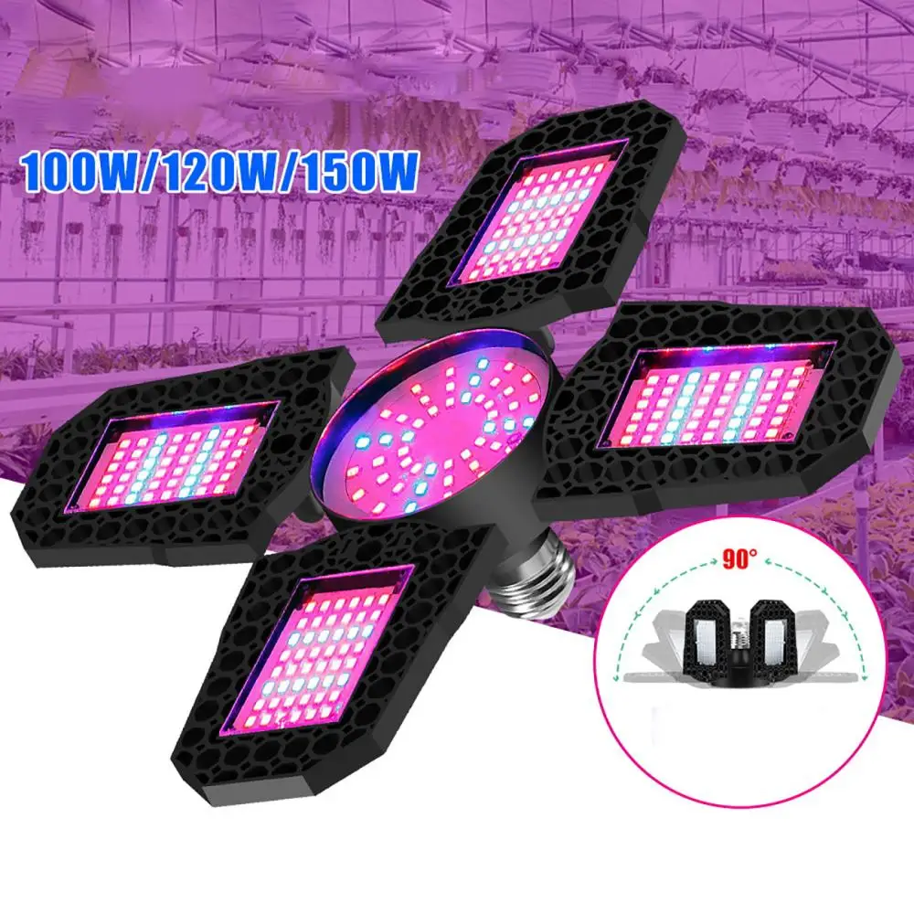 E27 Folding Grow Light Deformation Red and Blue Spectrum Plant Light 100W 120W 150W Growing Lamp for Plants Seedling Flower