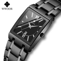 luxury mens watches top brand wwoor black square quartz mens wrist watch stainless steel business watch male reloj hombre 2021