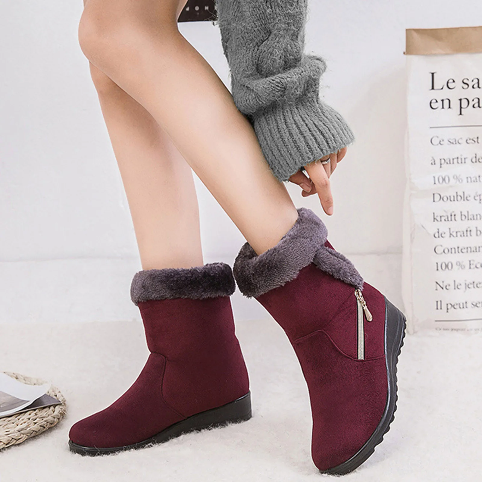 2021 женские однотонные теплые ботинки на платформе с боковой цепочкой замшевые и снежные ботинки женские зимние ботинки