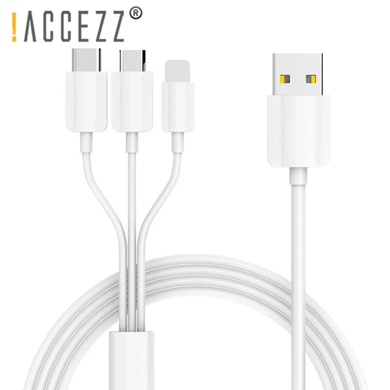 ! Кабель зарядный 3 в 1 Micro USB Type C Lighting для iPhone 8 7 Plus Samsung Huawei Android IOS|Кабели мобильных