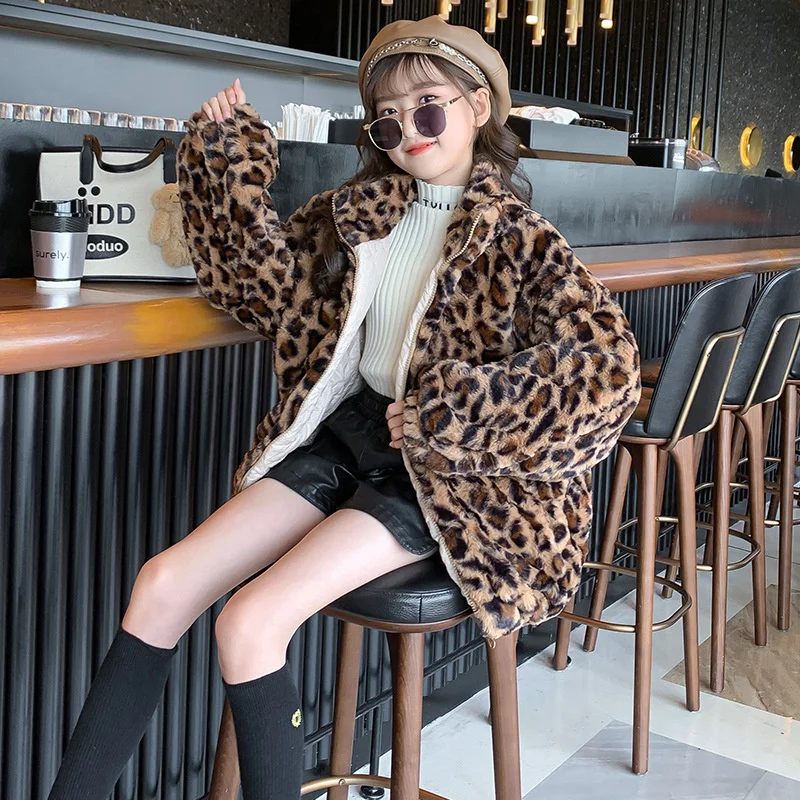 

Girls Baby's Kids Coat Jacket Outwear 2021 Leopard Thicken Velvet Winter Autumn Cotton Fleece Christmas Gift Children's Clothing