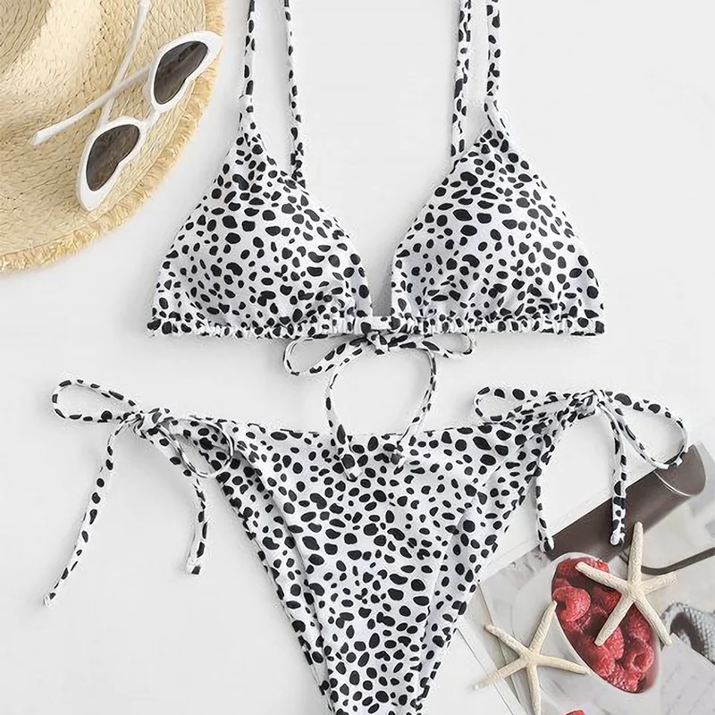 

2021 New Bikini Split Swimsuit Double-Sided Leopard Print Snakeskin Sexy Swimwear 2 Piece Set Women Wire Free