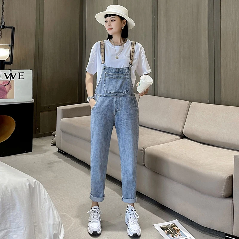 

Fashion Suspenders Denim Overalls Women's Age Reduction Loose Casual Small Tall Waist Trousers 2021 Summer Thin Korean Overalls